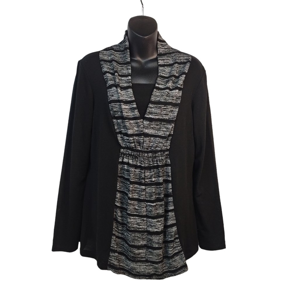 Christopher & Banks Women's Black Gray V-Neck Sweater Size M